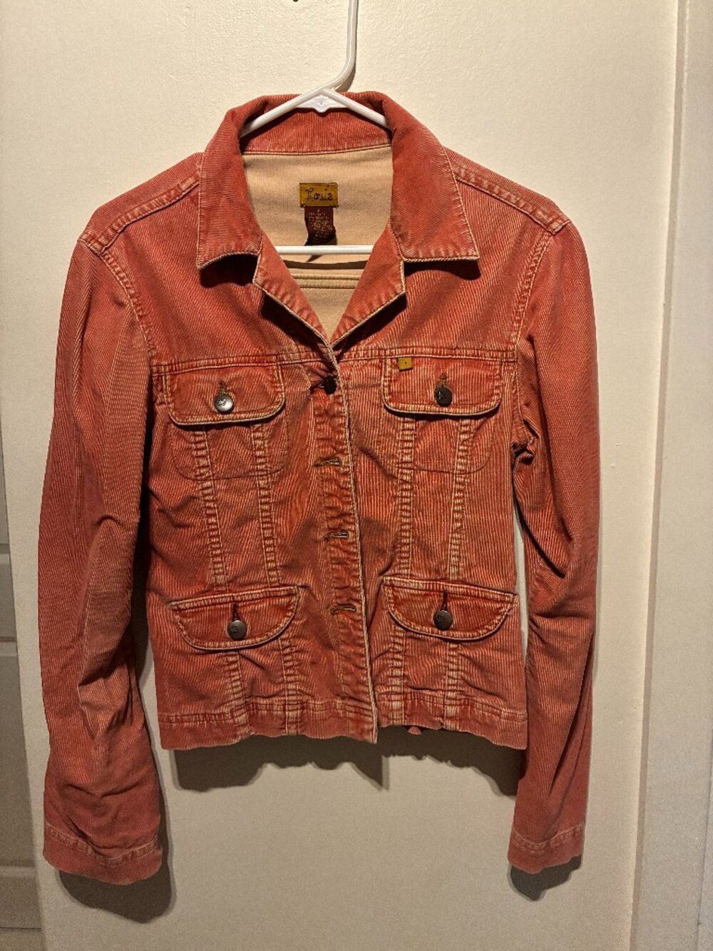 Louie Corduroy Trucker Jacket Rust Terracotta Snap Pockets